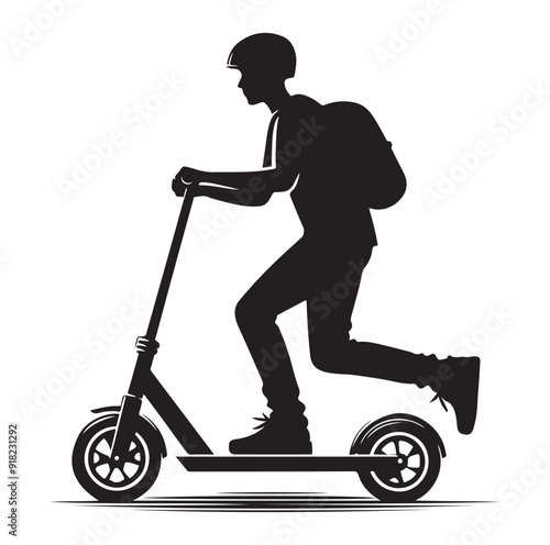 Two wheeled vehicles and riders icon, black color silhouette, white background.