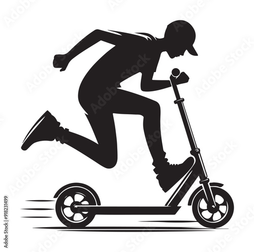 Two wheeled vehicles and riders icon, black color silhouette, white background.
