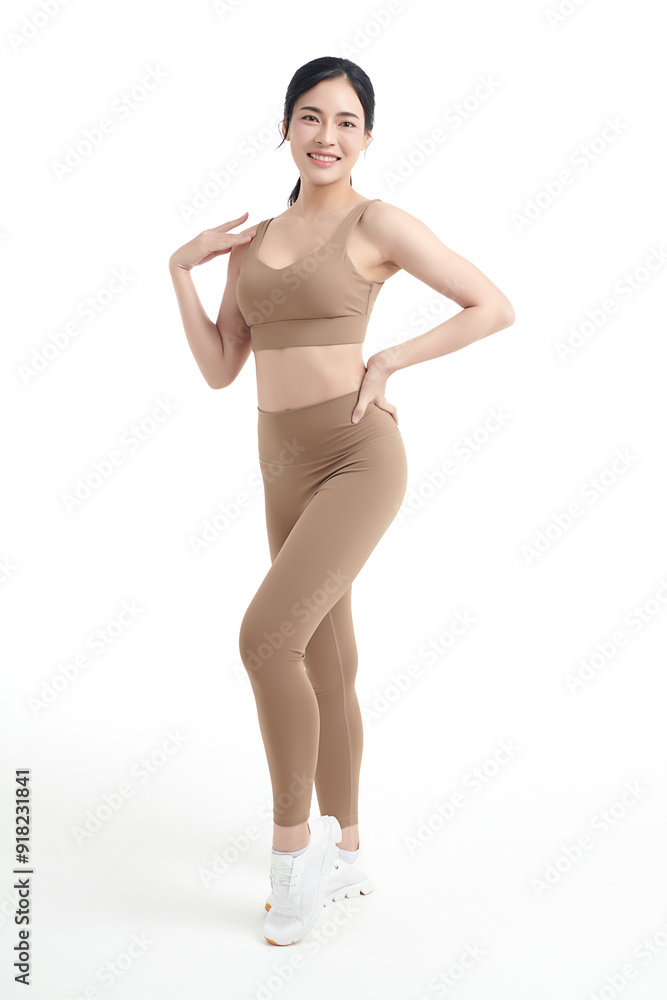Beautiful young asian sport woman with sportswear ready for exercise on white background, Advertising sportswear and yoga wear, Healthy lifestyle, sport. Beautiful young asian sport woman with sportswear ready for exercise on white background, Advertising sportswear and yoga wear, Healthy lifestyle, sport.