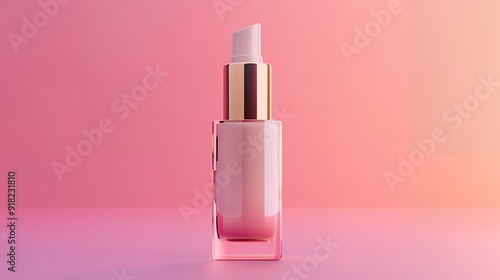 Stylish pink cosmetic bottle on vibrant background with gentle shadows, ideal for beauty product branding. Gradient hues and ample white space for creams, lotions, serums, and gels