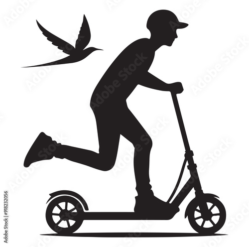 Two wheeled vehicles and riders icon, black color silhouette, white background.