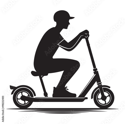 Two wheeled vehicles and riders icon, black color silhouette, white background.