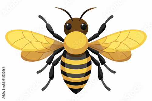 Cartoon Bee with Black Stripes and Yellow Wings