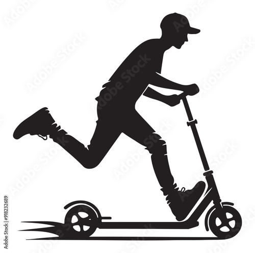 Two wheeled vehicles and riders icon, black color silhouette, white background.