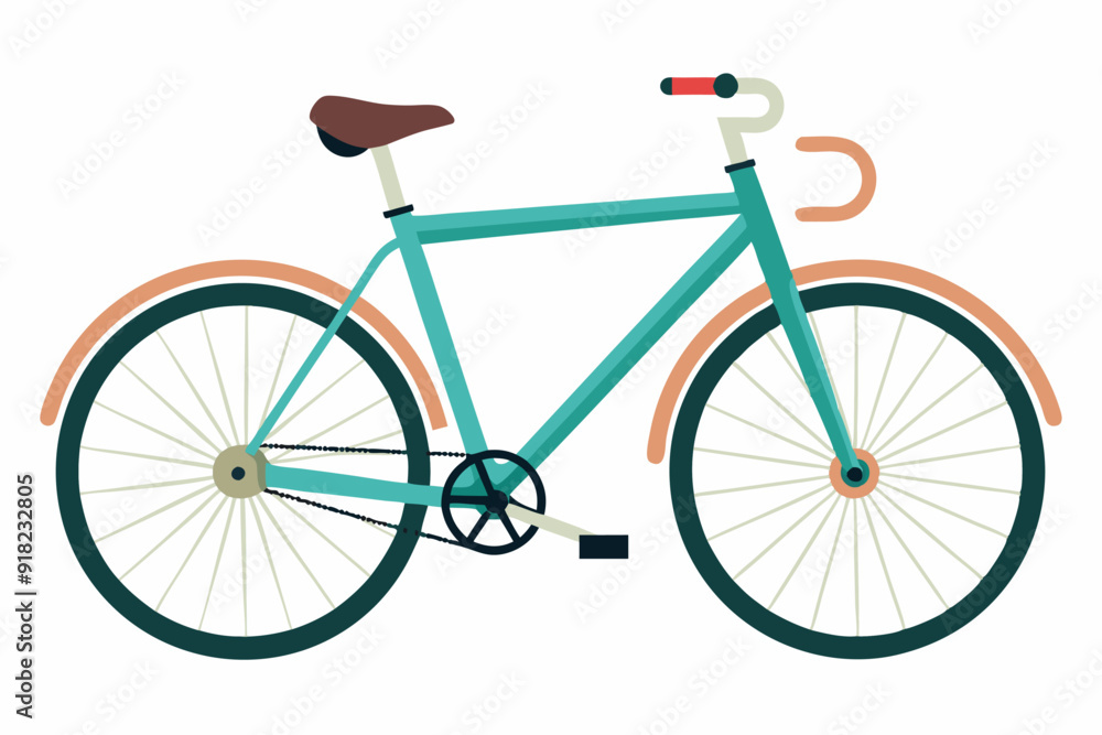 Fototapeta premium A Teal Bicycle with Brown Saddle and Orange Fenders