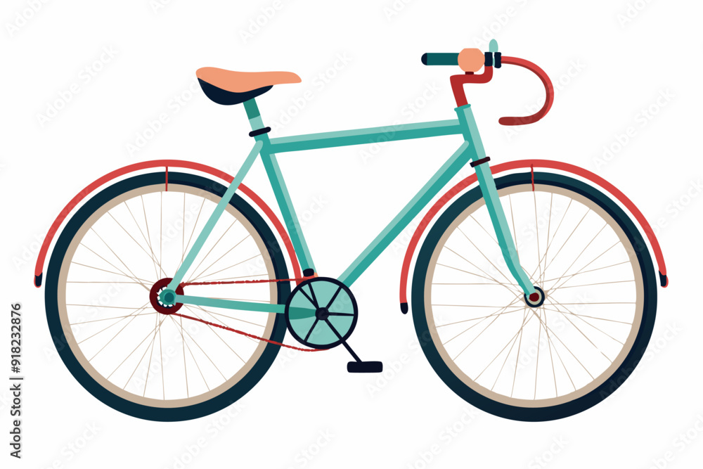 Teal Bicycle with Red Fenders and Brown Saddle Teal Bicycle with Red Fenders and Brown Saddle