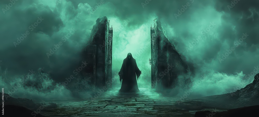 Fototapeta premium Grim Reaper standing at the gates of the underworld