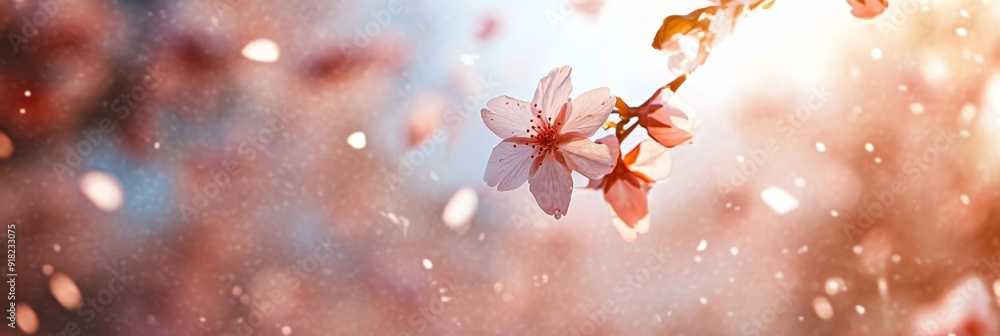 Cherry Blossom Tree in Full Bloom with Falling Petals - A beautiful cherry blossom tree in full bloom with petals falling in the air, symbolizing spring, renewal, delicate beauty, and tranquility. Cherry Blossom Tree in Full Bloom with Falling Petals - A beautiful cherry blossom tree in full bloom with petals falling in the air, symbolizing spring, renewal, delicate beauty, and tranquility.