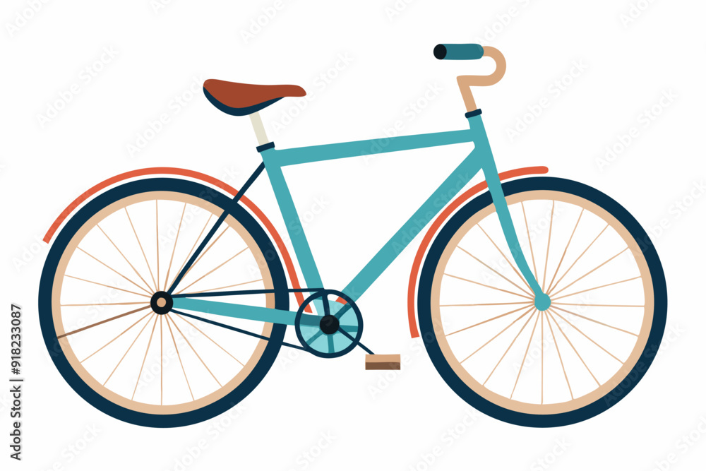 Fototapeta premium A Single Blue Bicycle with Brown Saddle and Handlebars