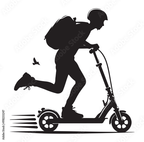 Two wheeled vehicles and riders icon, black color silhouette, white background.