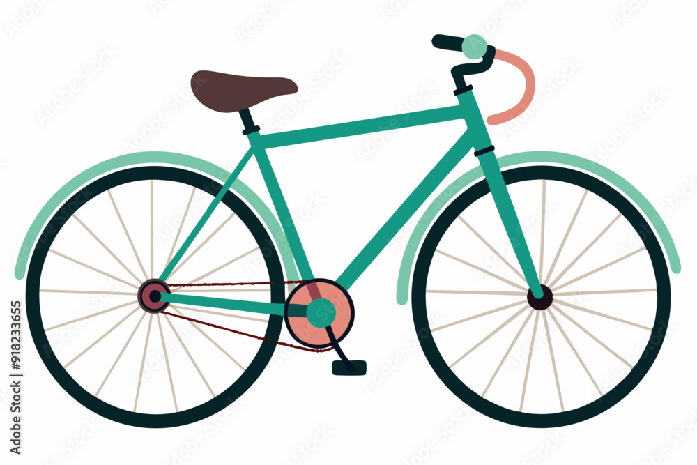 A Teal Bicycle with Brown Saddle and Pink Handlebars A Teal Bicycle with Brown Saddle and Pink Handlebars