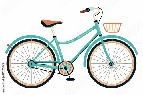 Blue Bicycle with Brown Saddle and Basket