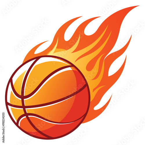 Flaming basketball ball on fire.