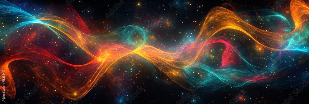 Cosmic Dance of Light and Energy - A vibrant abstract image depicting the cosmic dance of energy, with swirling streams of light in blue, red, and orange hues, representing the interconnectedness of t Cosmic Dance of Light and Energy - A vibrant abstract image depicting the cosmic dance of energy, with swirling streams of light in blue, red, and orange hues, representing the interconnectedness of t