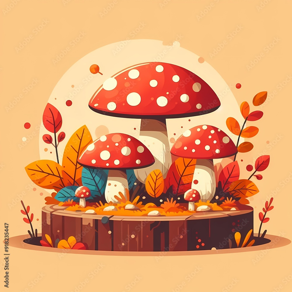 Obraz premium Autumn Illustrations with Mushrooms