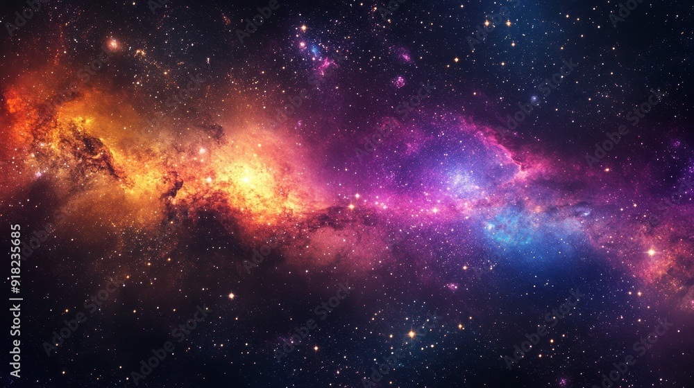 Cosmic Nebula in a Starry Night Sky - A vibrant nebula, swirling with shades of orange, pink and blue, illuminates the vast expanse of a dark, starry night sky. This cosmic scene evokes wonder, beauty Cosmic Nebula in a Starry Night Sky - A vibrant nebula, swirling with shades of orange, pink and blue, illuminates the vast expanse of a dark, starry night sky. This cosmic scene evokes wonder, beauty