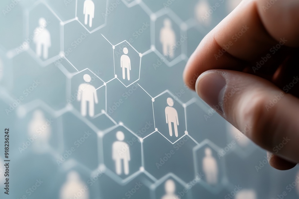 Digital Human Network with Business People Connecting Through Hexagons and Lines