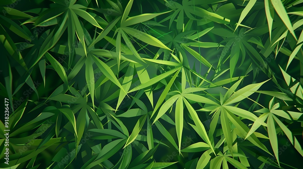 Stylized bamboo leaves, vibrant greens, flat design, clean lines Stylized bamboo leaves, vibrant greens, flat design, clean lines