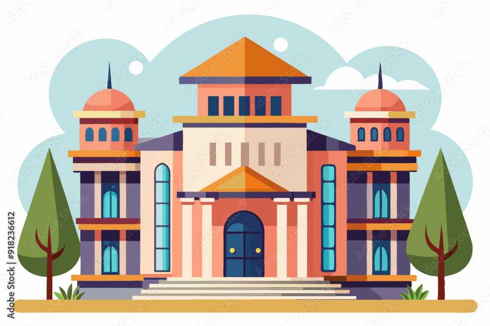 Fototapeta premium A Large, Modern, and Colorful Mansion with a Lush Lawn