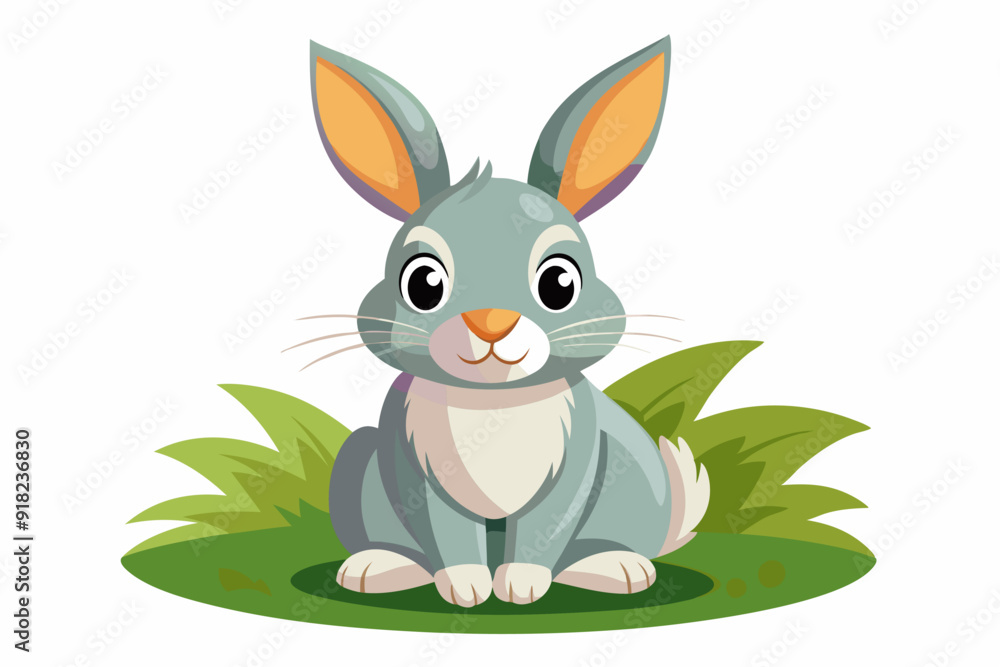 Cartoon Grey Rabbit Sitting in Grass Cartoon Grey Rabbit Sitting in Grass