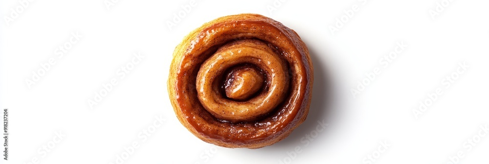 Fototapeta premium Delicious Cinnamon Roll Isolated on White Background - A freshly baked cinnamon roll, with its sweet, sugary glaze and cinnamon swirls, is a tempting treat. This close-up shot highlights the textures