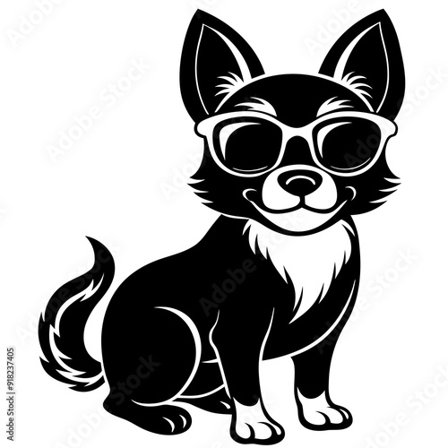  A cute dog wearing sunglasses with white background