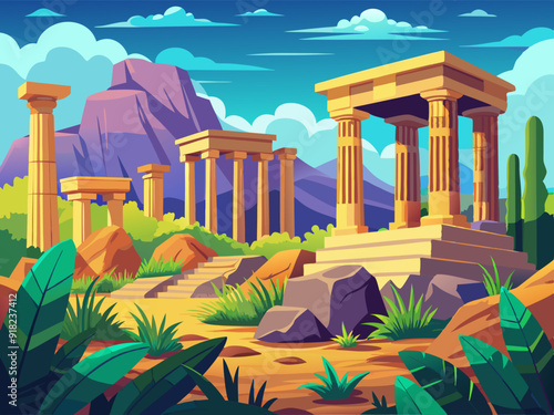 Ancient ruins, illustration, background, art