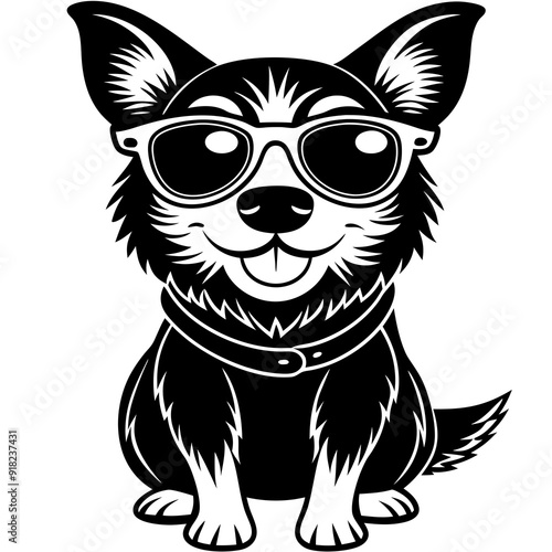  A cute dog wearing sunglasses with white background