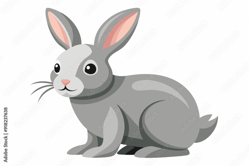 Cartoon Grey Rabbit with Pink Ears and Big Eyes
