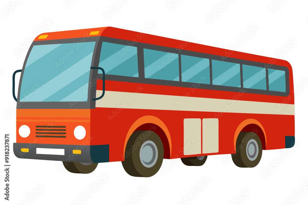 Red and Orange Bus with White Stripes and Windows Red and Orange Bus with White Stripes and Windows