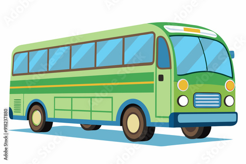 Cartoon illustration of a green and blue bus