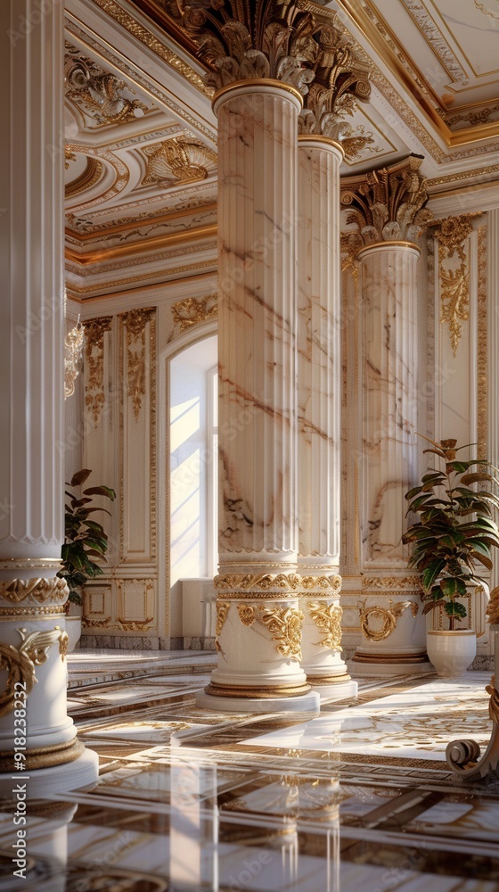 Naklejka premium Elegant Corinthian Column Interior Design. Classical Elegance concept