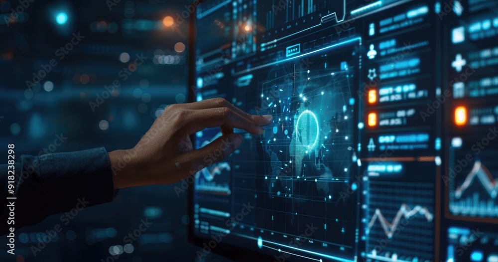 A person is touching a screen with a finger A person is touching a screen with a finger