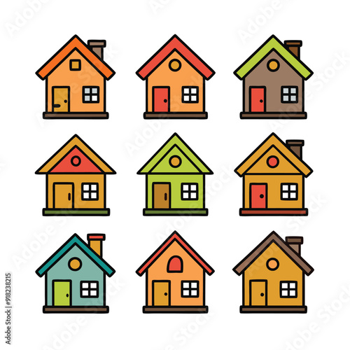 Colorful cartoon and clipart houses vector art illustration for vibrant design projects.