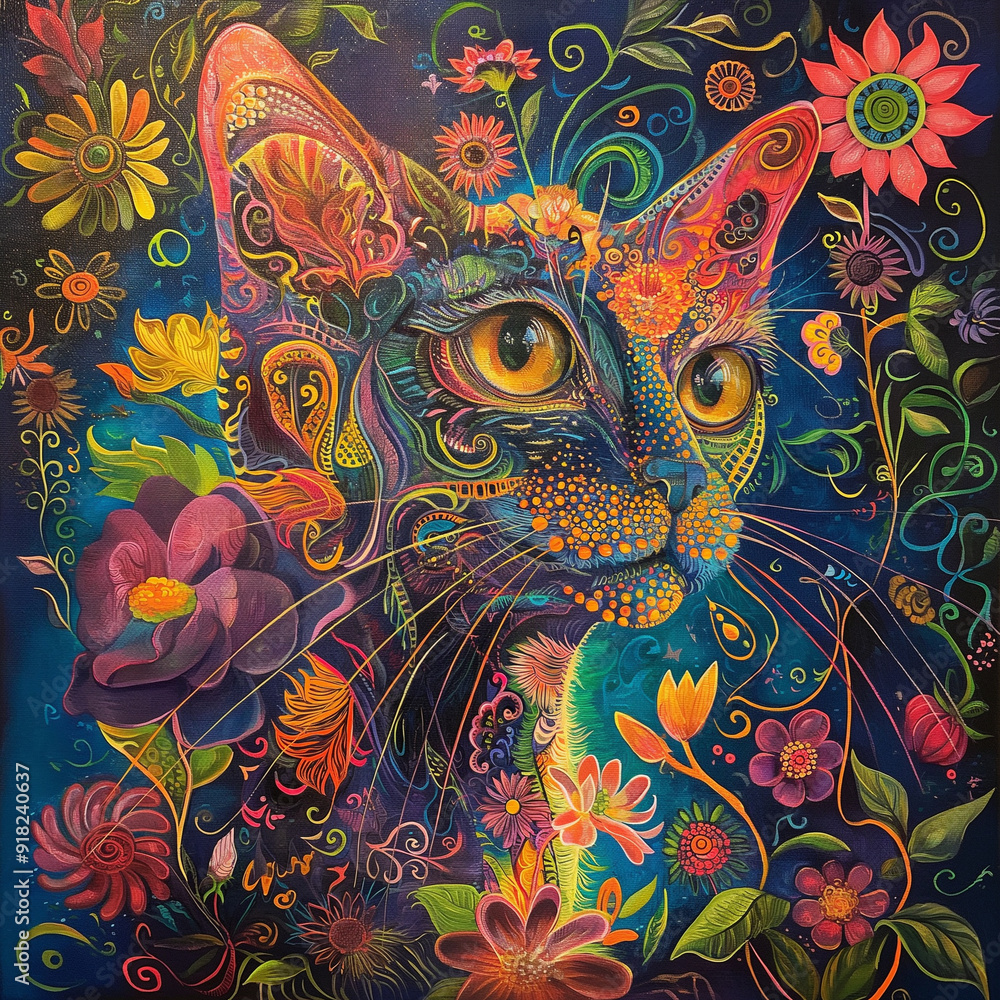 floral background with cat floral background with cat