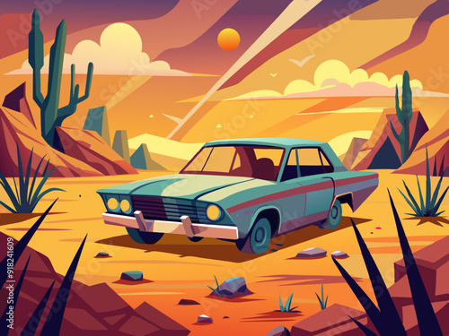 Abandoned car, Illustration, art, background