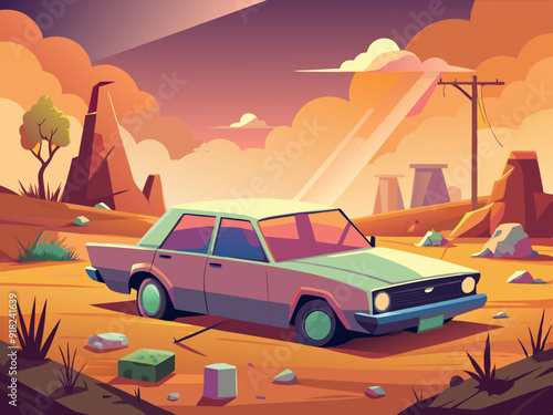 Abandoned car, Illustration, art, background