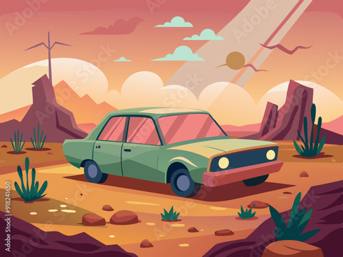 Abandoned car, Illustration, art, background