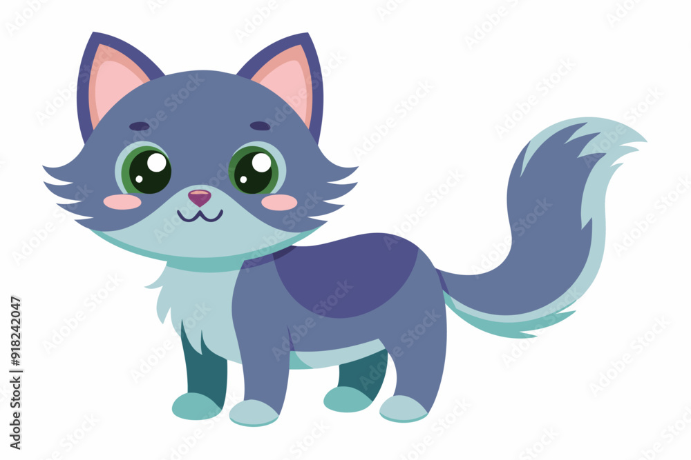 Cartoon Illustration of a Cute Blue Cat with Large Eyes Cartoon Illustration of a Cute Blue Cat with Large Eyes