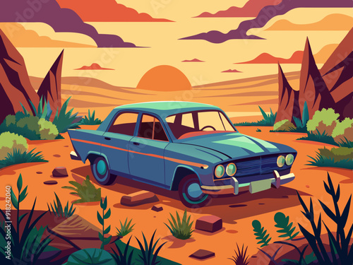 Abandoned car, Illustration, art, background