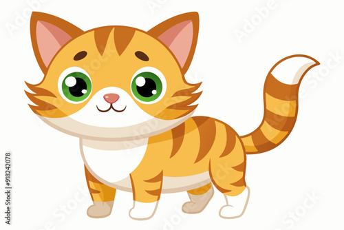 Cute Cartoon Orange Tabby Cat with Green Eyes