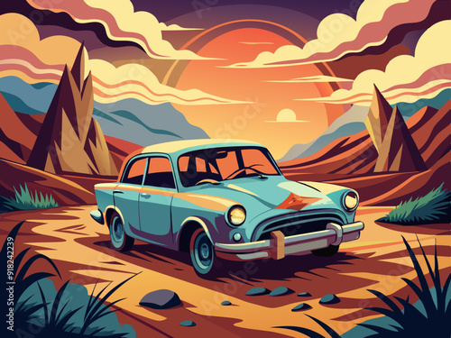 Abandoned car, Illustration, art, background