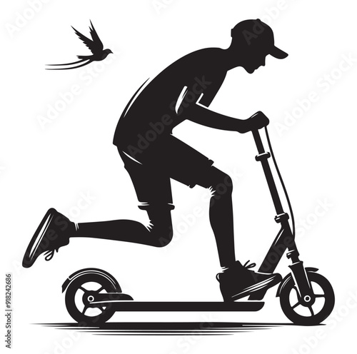 Two wheeled vehicles and riders icon, black color silhouette, white background.