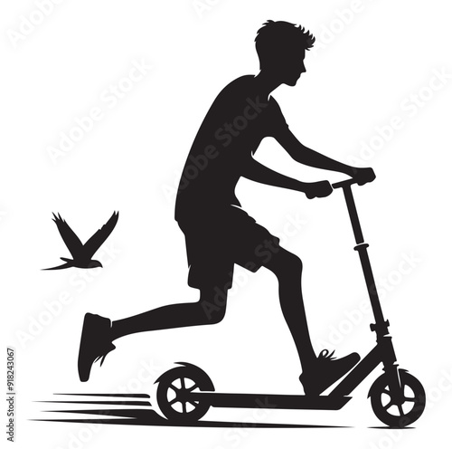 Two wheeled vehicles and riders icon, black color silhouette, white background.
