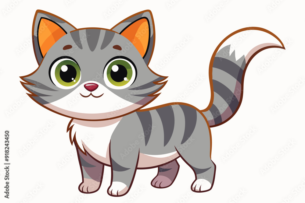 Cartoon Illustration of a Gray and White Tabby Cat Cartoon Illustration of a Gray and White Tabby Cat