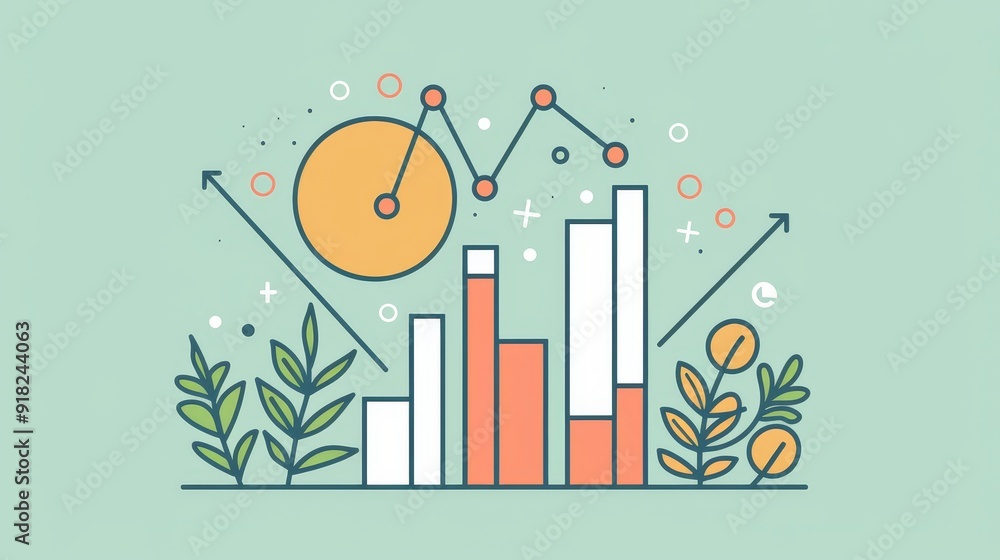 Growth and Sustainability: Business Success with a Green Touch - A graphic illustrating upward trends, growth, and prosperity with a focus on sustainability, symbolized by the integration of nature an Growth and Sustainability: Business Success with a Green Touch - A graphic illustrating upward trends, growth, and prosperity with a focus on sustainability, symbolized by the integration of nature an