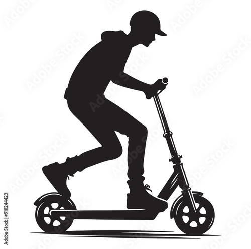 Two wheeled vehicles and riders icon, black color silhouette, white background.