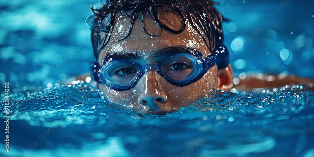 Fototapeta premium swimmer with glasses, close-up