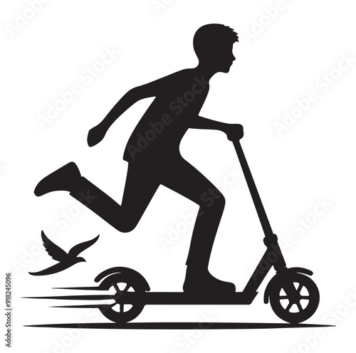 Two wheeled vehicles and riders icon, black color silhouette, white background.