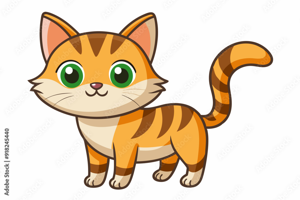 Fototapeta premium Cartoon Illustration of a Cute Orange Tabby Cat with Green Eyes